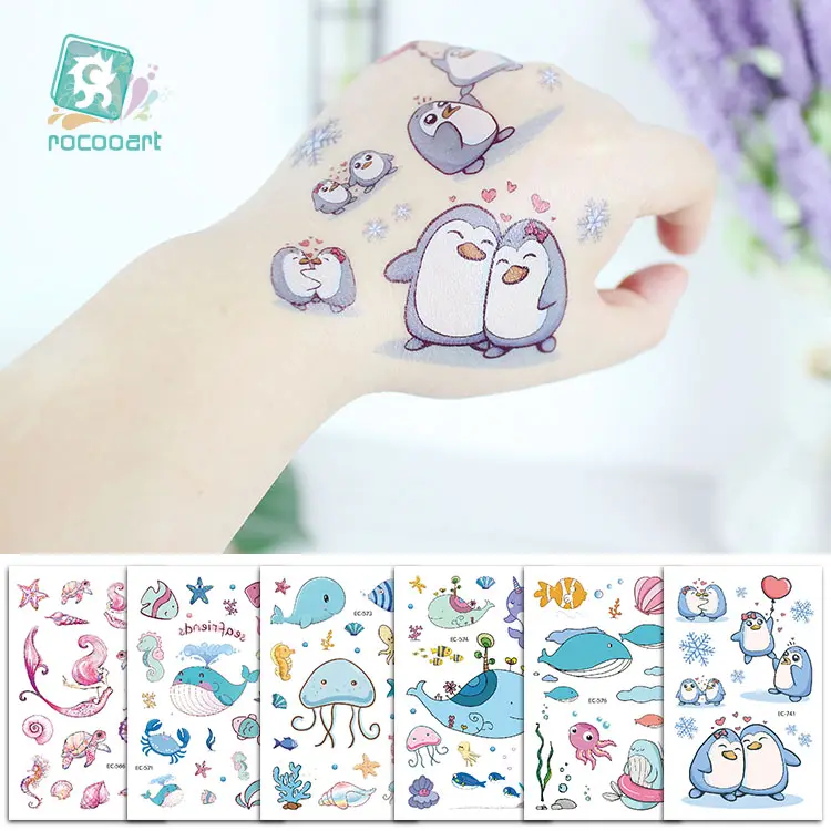 New Arrival Customs Cartoon Ocean Series Temporary Tattoo With Whales Penguin Designs For Kids Children