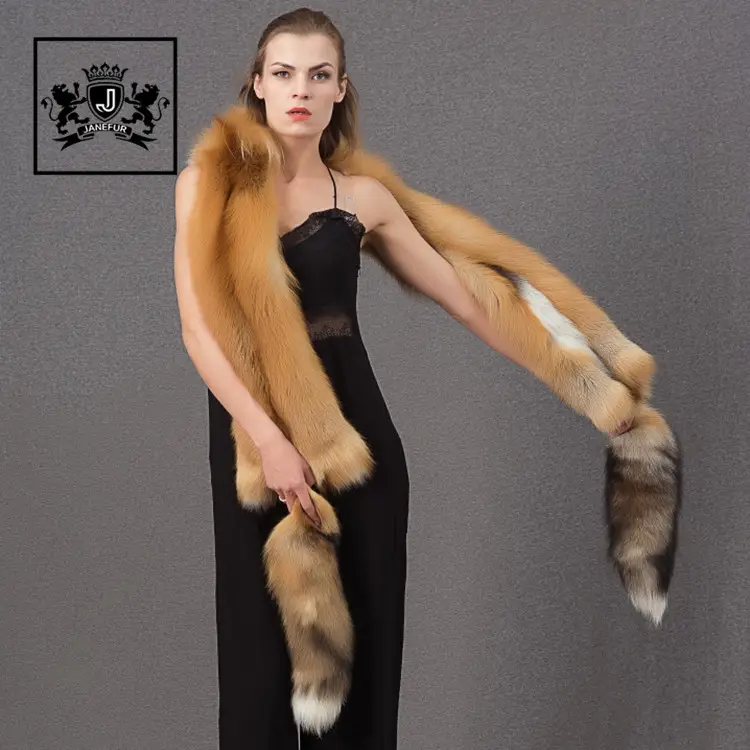Fashion Big Multi Color Thick Winter Warm Custom Women Decor Long  Real Fox Tail Fur Scarf Women