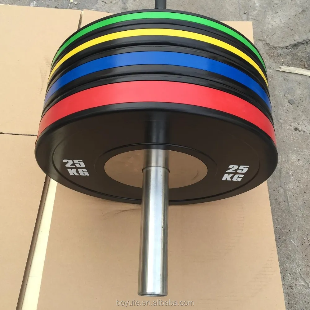 weightlifting rubber bumper plate/Black Competition bumper plates with colour strip