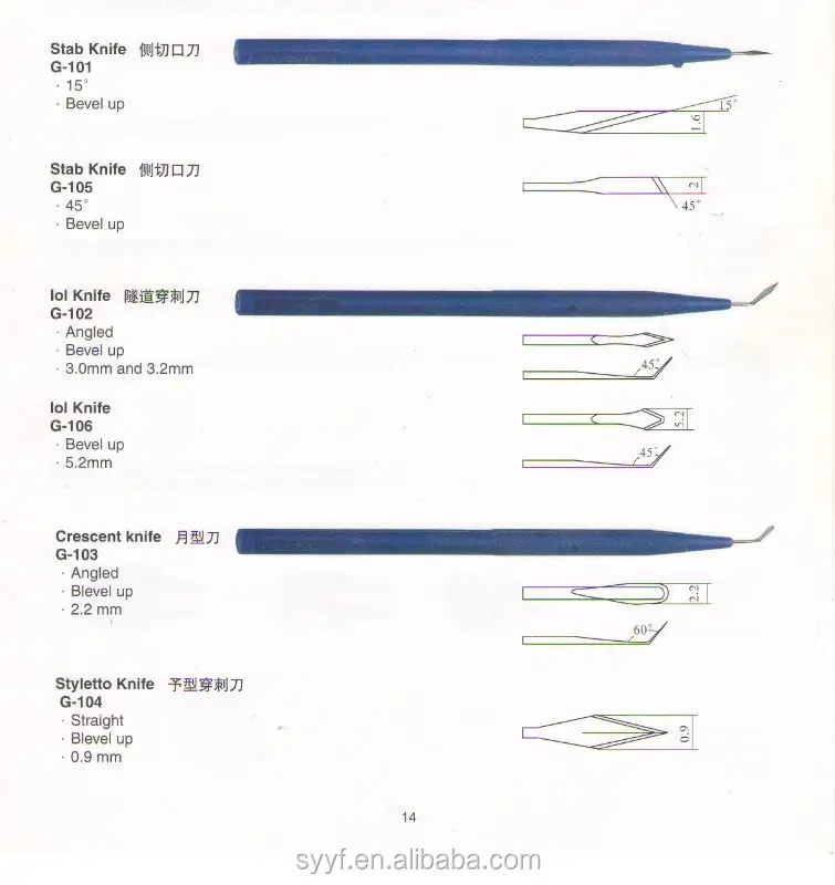 disposable ophthalmic surgical knife Stainless steel blade , plastic handle 15 degree knife MVR/slit knife