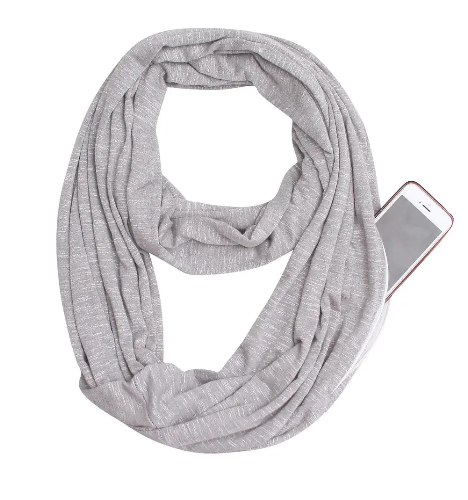 Wholesale Solid Knitting Travel Infinity Scarf With Secret Pocket