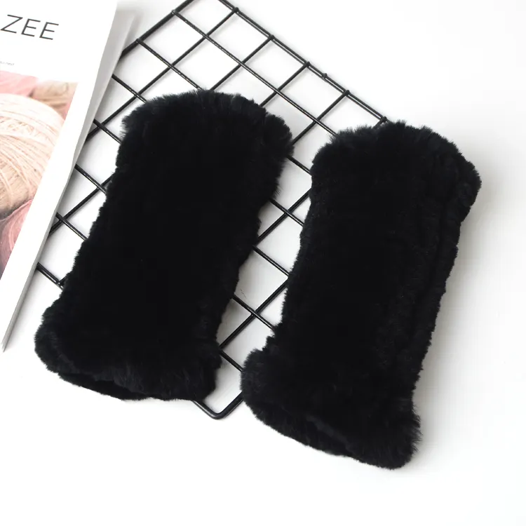 New 2021Rex rabbit fur gloves half finger half cut students write in class Fur glove Office Writing Plush gloves keep warm