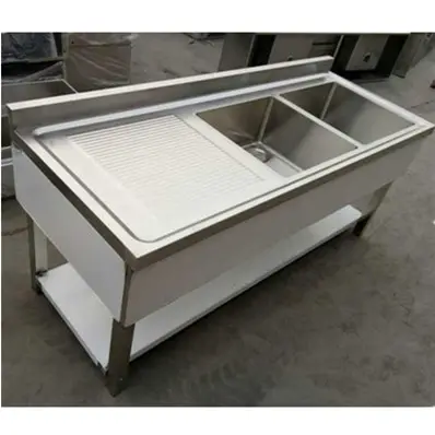 Restaurant Equipment Outdoor Sink Work Table Stainless Steel Kitchen Customized Double Bowls Commercial Sink Customsized Polish