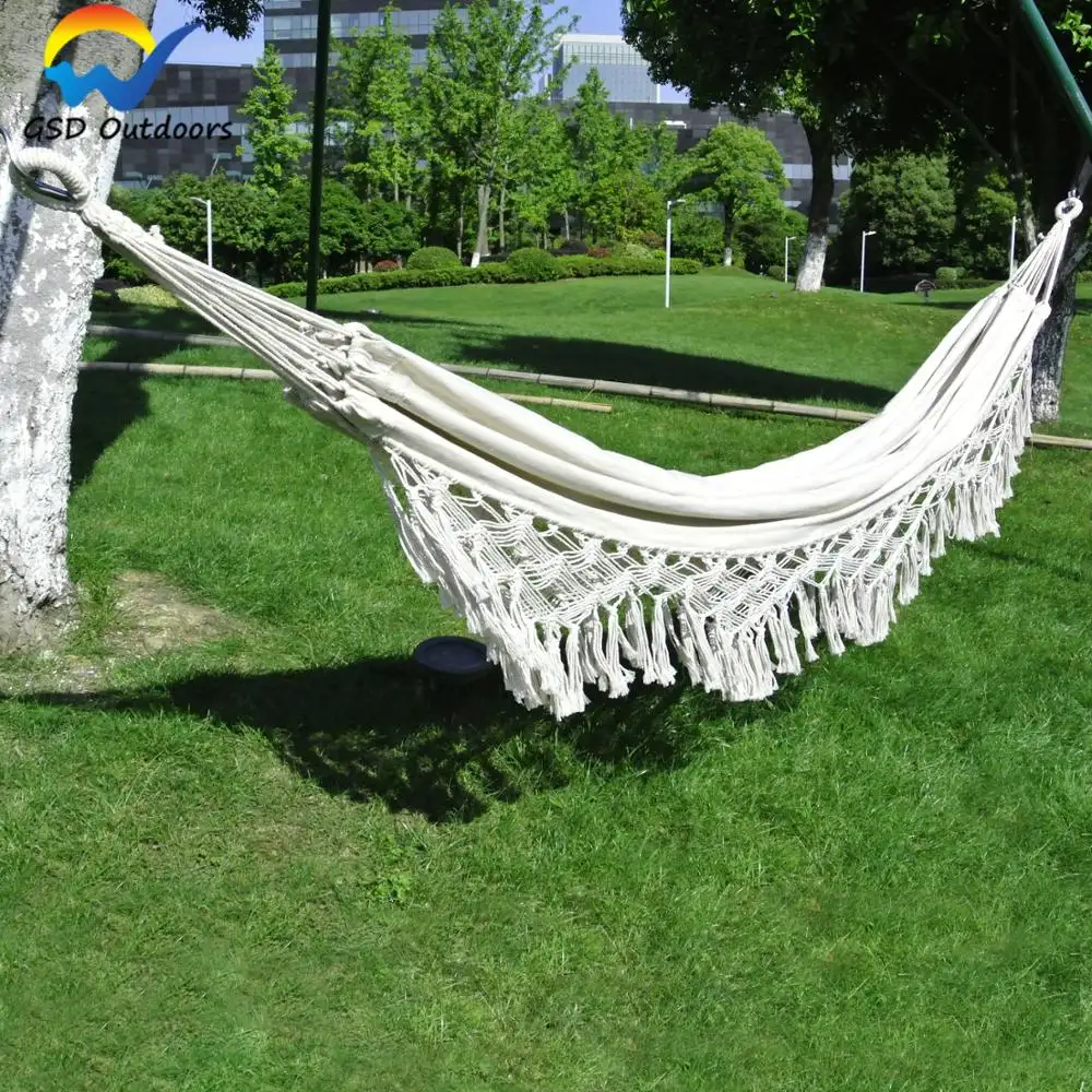 Double Person Outdoor Camping Hammock Wholesale Large Size Macrame Canvas Hammock with Tassels