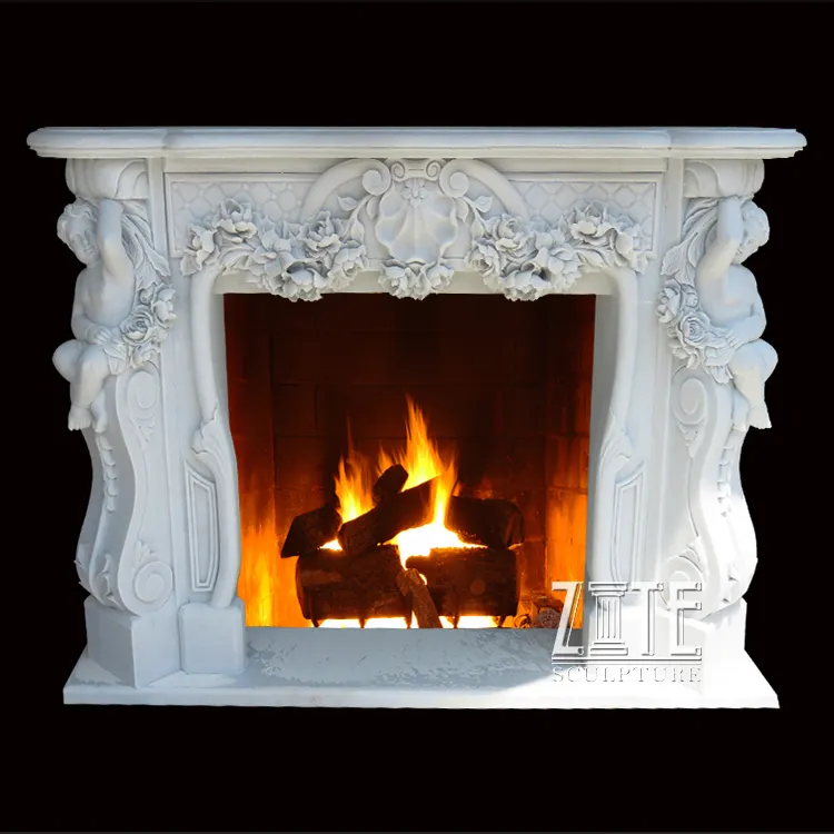 Fireplace Design New Design Decorative Carved White Natural Stone Marble Fireplace