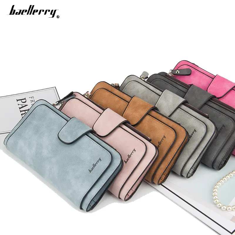 Baellerry Classic retro Style PU Leather fashion Long Style Wallet For Woman,Women's Vintage Button large capacity purse bag