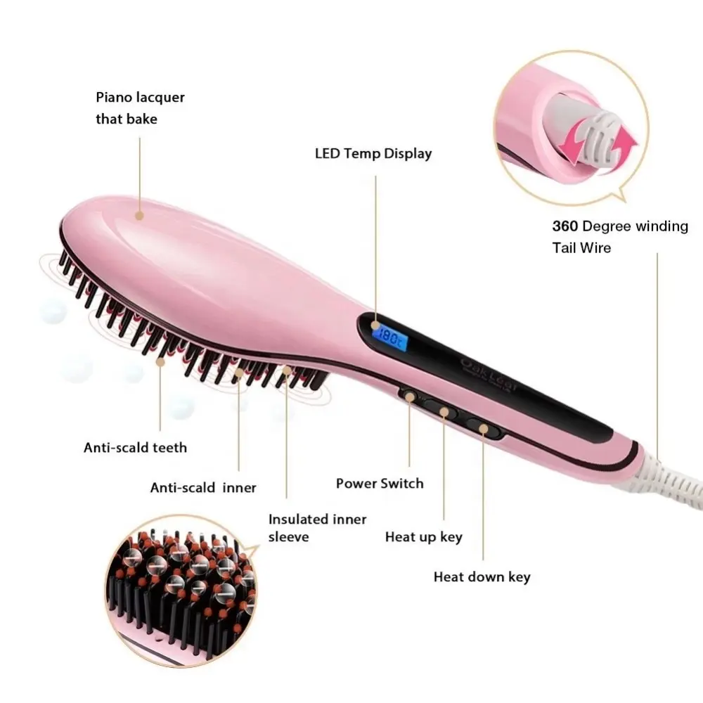 Straightener Hair Brush 2018pink Temperature Control Hair Brush LCD Hair Straightener Comb Stylish Hair Straightener Brush