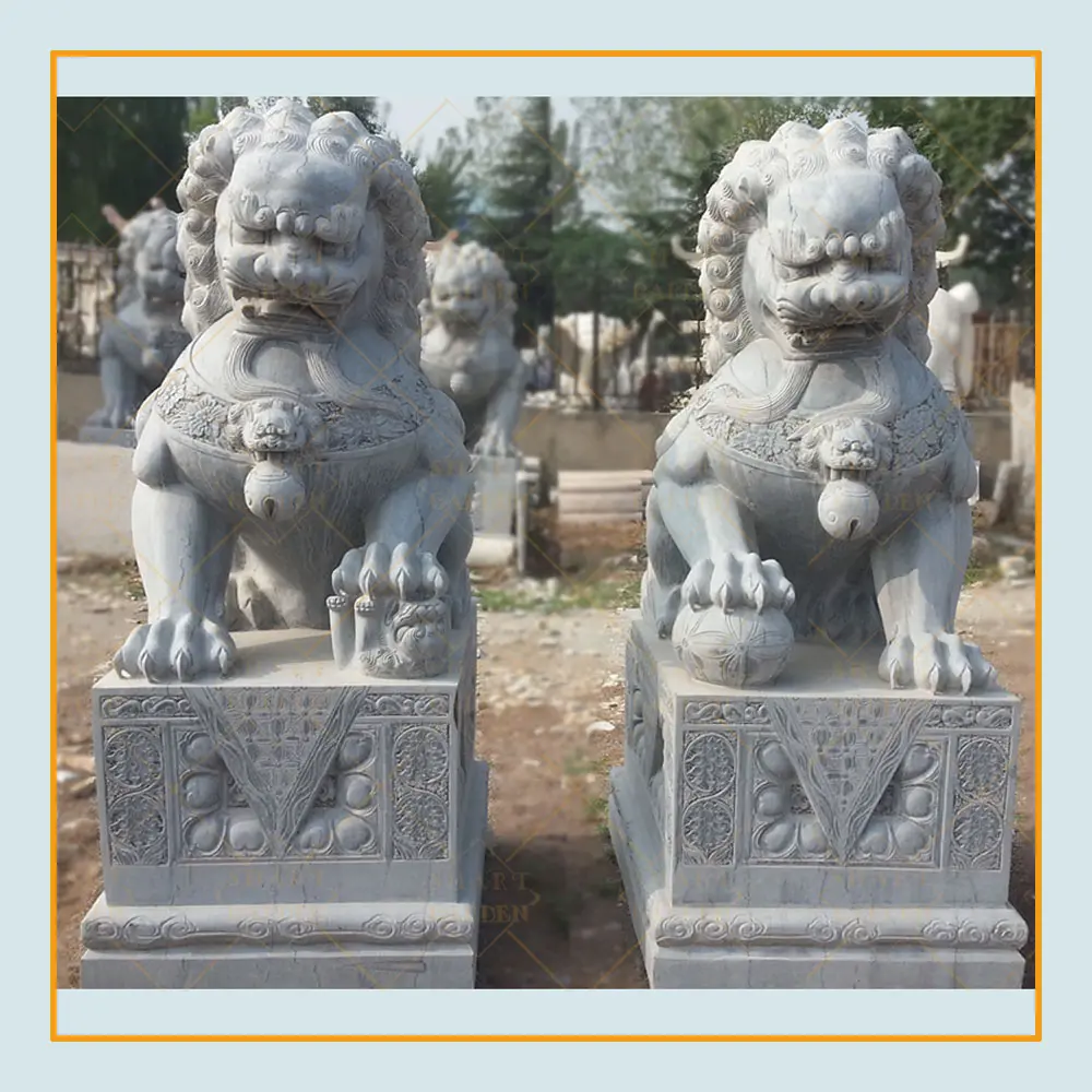 Natural stone carved Tian'anmen Square entrance gate foo dog statues sale