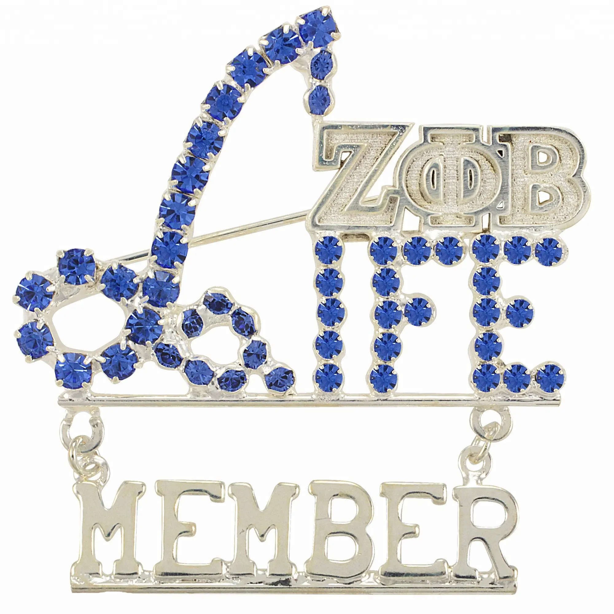 Ярко-синий с белым кристаллом, zeta phi beta, голубь, логотипы, ZPB, подвеска для всей жизни, значок, брошь