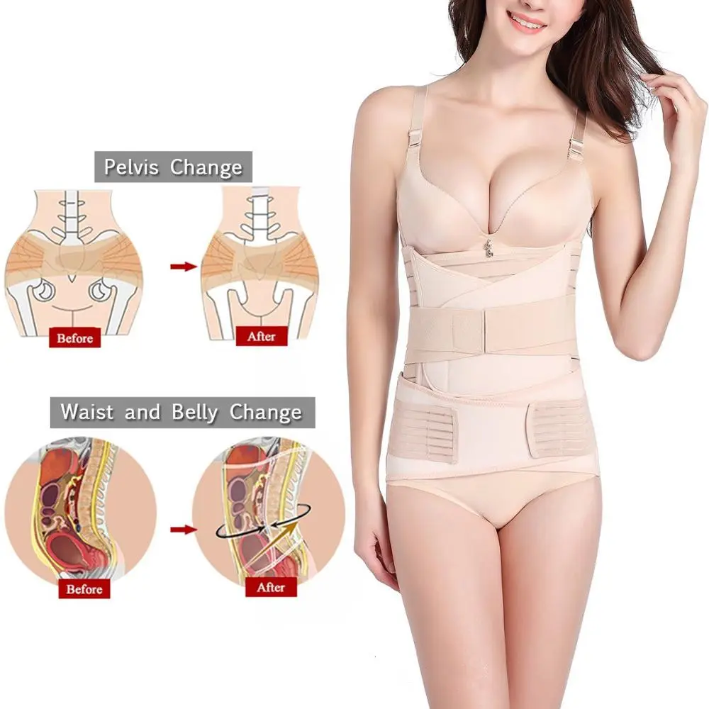 3 in 1 Postpartum Girdle Support Recovery Belly Band Corset Wrap Body Shaper for After Birth Postnatal Waist Pelvis Shapewear