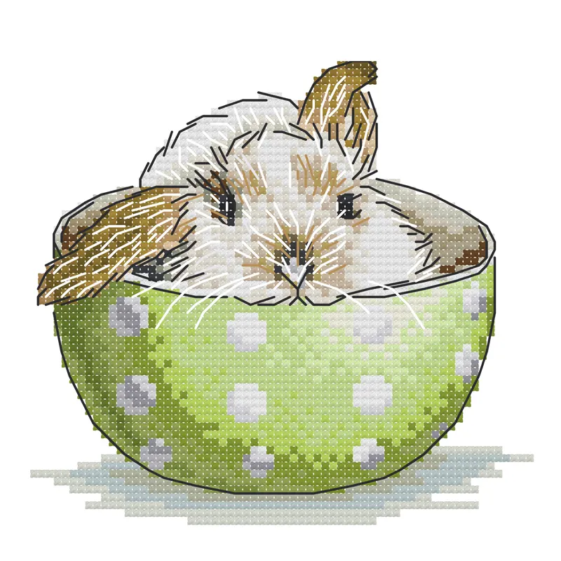 NKF A rabbit in a teacup stamped counted 11ct 14ct rabbit patterns cross stitch embroidery for home decoration