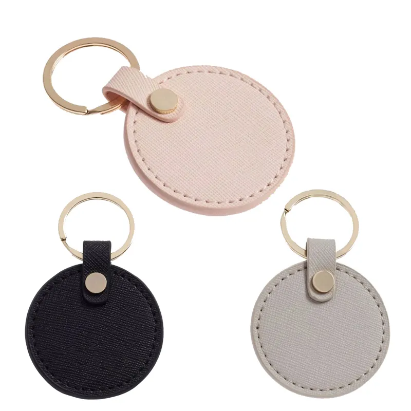 100% Genuine Saffiano Leather Gift Keychain,Custom Circle Keyring,Leather Promotion Gift Keys Holder