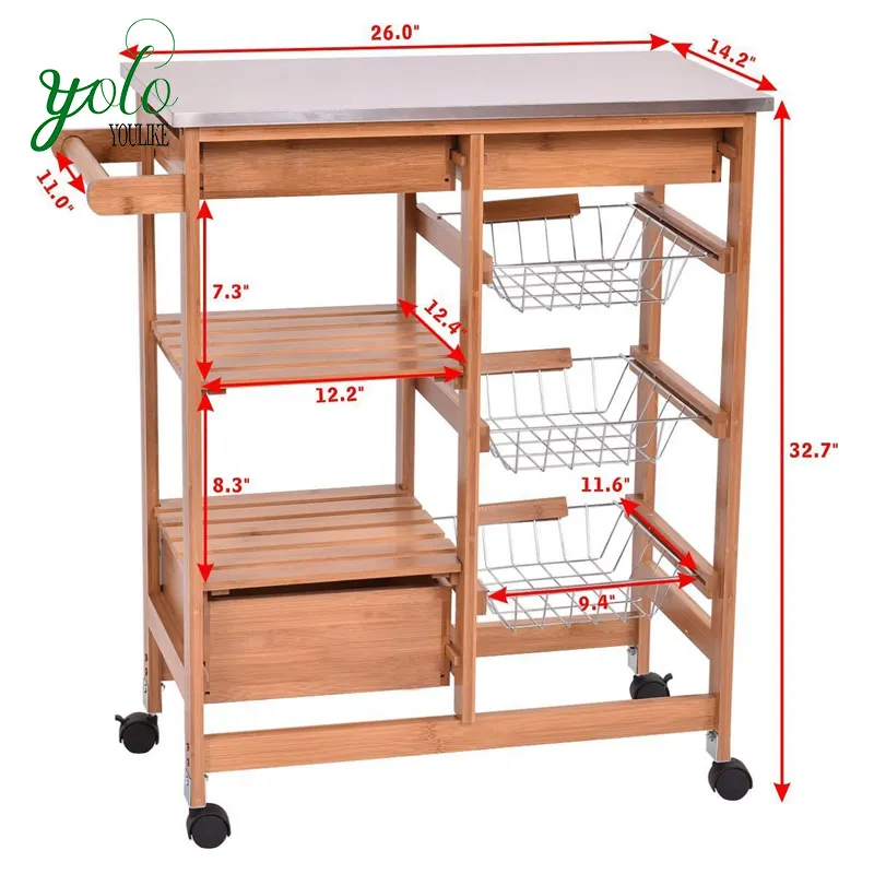 Bamboo Kitchen Trolley Bamboo Rolling Kitchen Island Trolley Cart Storage Shelf Drawers Basket