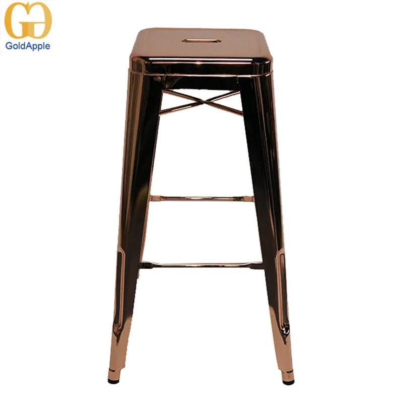 Industrial Metal Bar Stool China Industrial French Style Outdoor Electroplate Rose Gold Metal Bar Stool