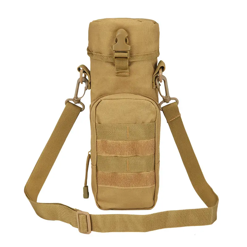 Military Tactical MOLLE Zipper Water Bottle Bag Pouch Kettle Gear Carry Bag Case for Outdoor Hiking Camping with Shoulder Strap