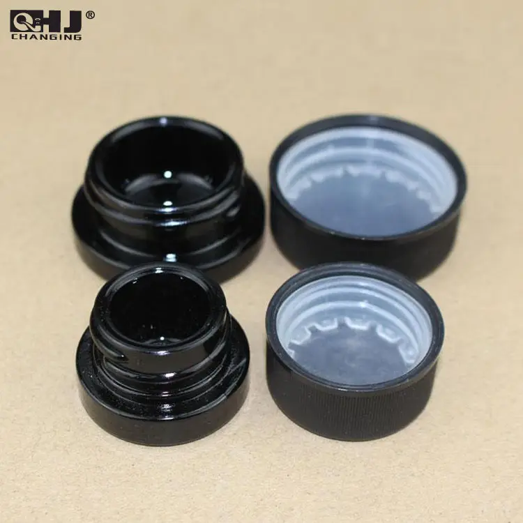 Shenzhen factory small black container round 5ml child proof concentrate glass jar with lid