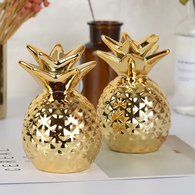 Оптовая продажа, современное простое украшение для дома, керамическая золотая ананасовая копилка