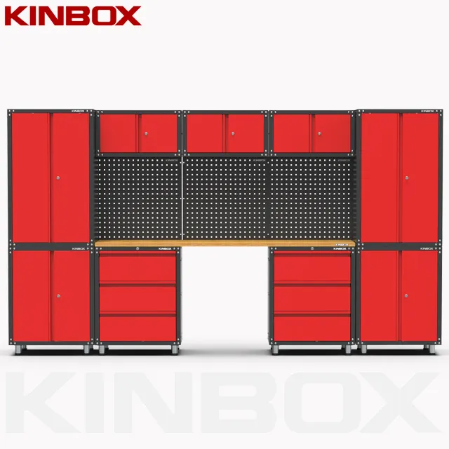 Kinbox 13 Pieces Professional Heavy Duty Workbench Steel Cabinets Garage Multifunctional Workshop Garage Storage