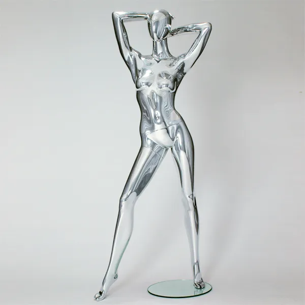 Серебристый металлический хромированный женский манекен