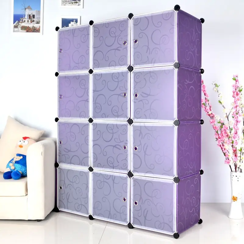 Легко моющийся регулируемый шкаф с 12 кубиками, безопасный для окружающей среды гардероб, ПП пластик, самодельный гардероб