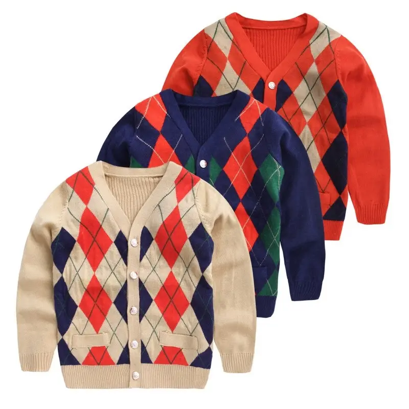 Online Shopping India Boy's Plaid Custom Make V Neck Sweater For Kids