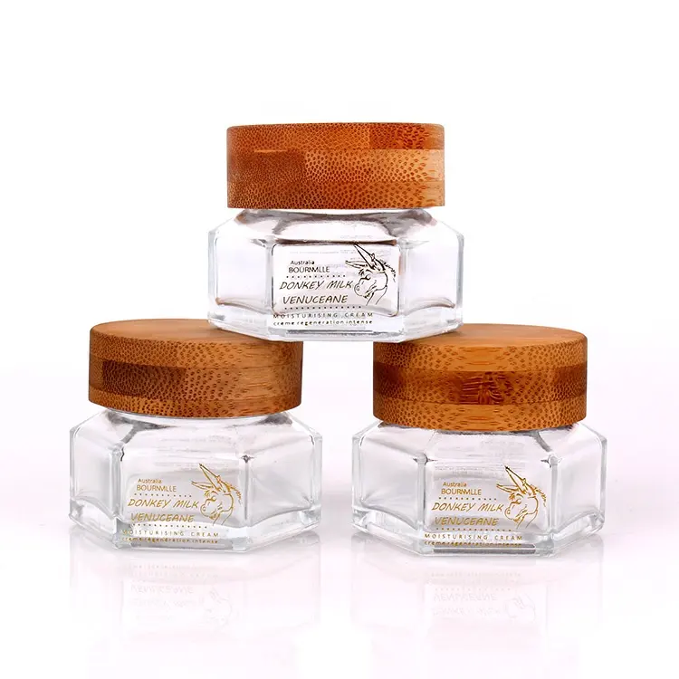 50ml hotsale face cream glass container jar with bamboo lid