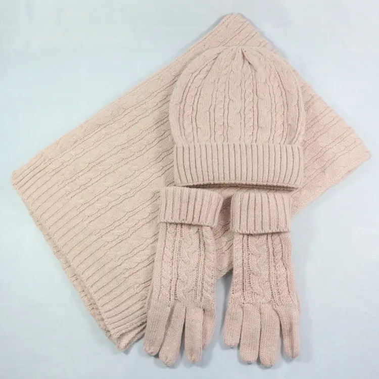 HZM-18077 зимняя шапка шарф перчатки трикотажные тюбетейку бесконечность шарфы с сенсорным экраном, приятные на ощупь варежки для мужчин и женщин, комплект из 3 предметов, вязаный комплект