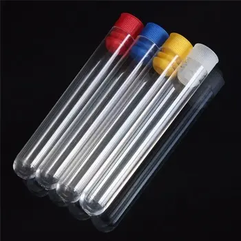 ps plastic material clear transparent different colors type cover 10ml screw cover for packaging food grade plastic test tubes