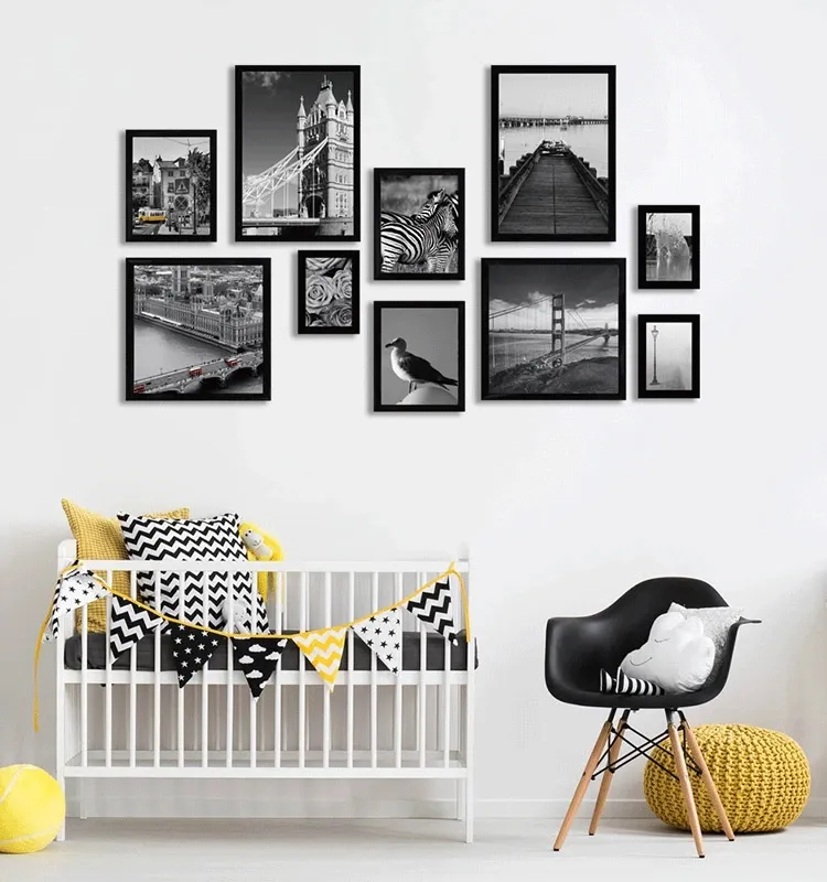 A4 Black MDF wood wall hanging Picture frames,8x10 Simple photo frame for home decor