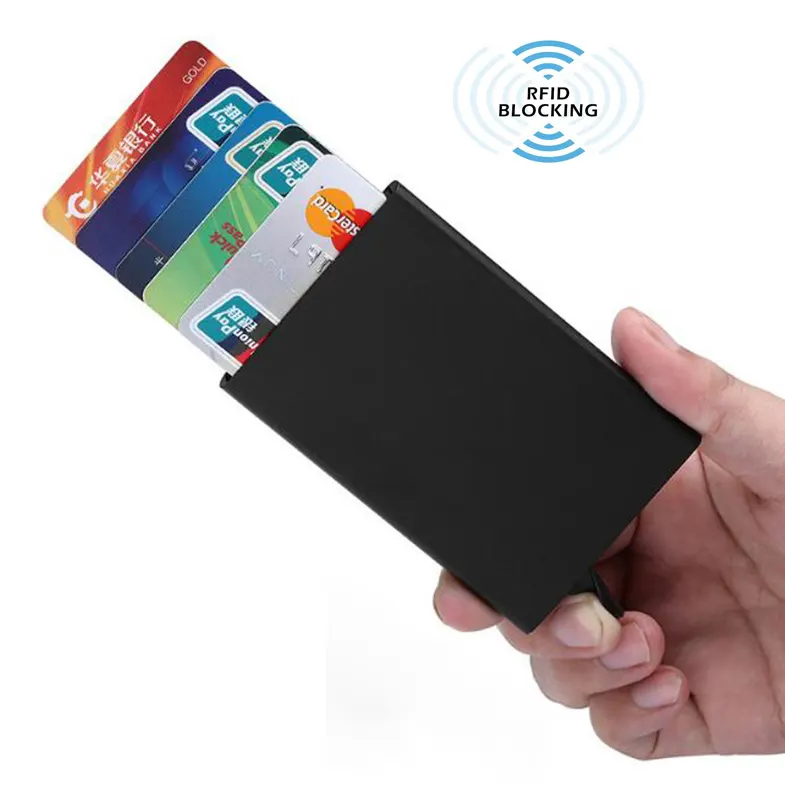 amazon hot Aluminum metal rfid business leather credit card holder wallet