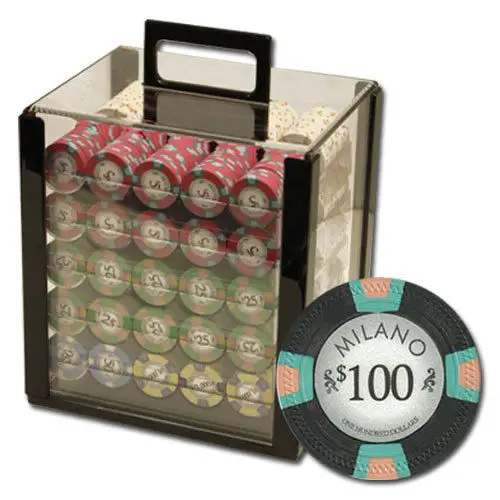 Новинка 1000, набор глиняных покерных чипсов для казино Милан 10 г с акриловым чехлом
