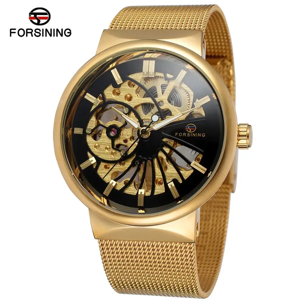 Лидер продаж 2020, роскошный сетчатый Браслет Forsining из нержавеющей стали, Механические Мужские часы-скелетоны с поддержкой пользовательского бренда, часы