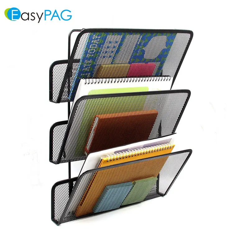 Wall Mounted Detachable 3 Tiers Hanging File Organizer Metal Mesh Magazine Document Holder With Screws