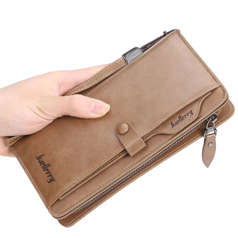 baellerry 2019 new long PU leather Casual clutch wallets for man with handle strap,male Large capacity cell phone wallet