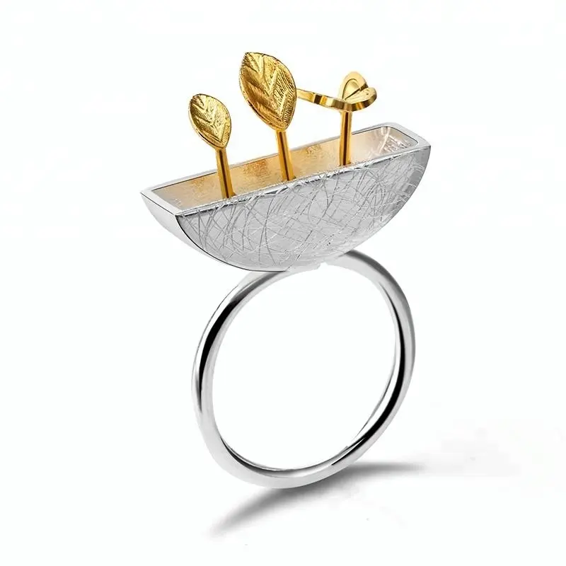 Дизайнерское кольцо My Little Garden из серебра 925 пробы с белым золотом