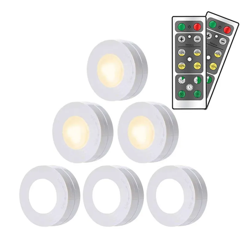 Under Cabinet Lights Wireless LED Puck Lights Remote Control 4000K Natural White Brightness Dimmable Battery 6 Pack