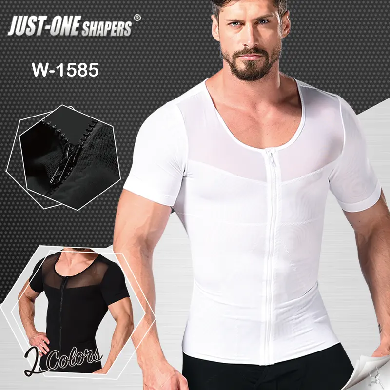 men zipper stretch mesh body shaping short sleeve shirt man shapewear body slimming man shapers