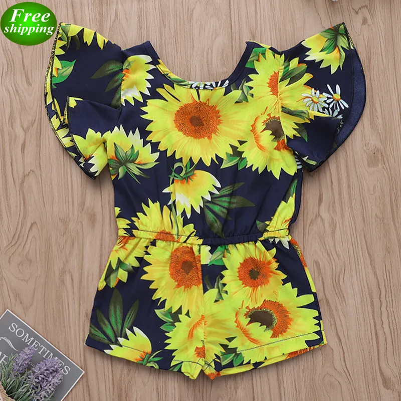 INS Baby Girl Jumpsuit Kids Summer sunflower Print Romper Short sleeve