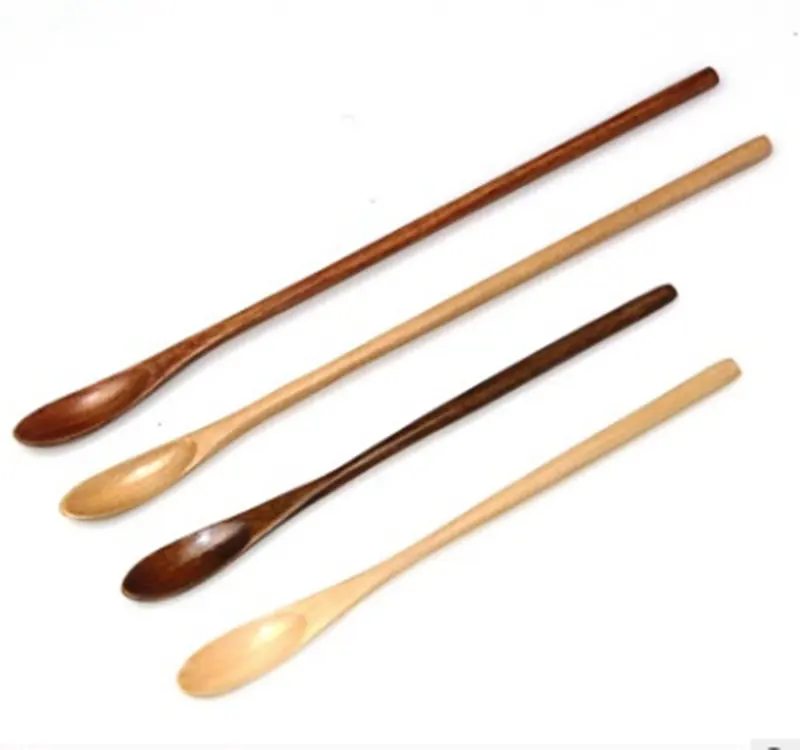 Кружка для кофе с тонкой ручкой, прямая деревянная перемешивающая посуда с логотипом на заказ, деревянная бамбуковая ложка