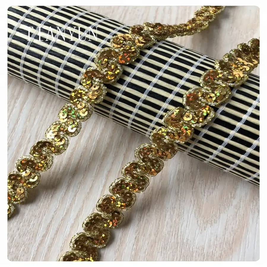 Hot Sale Carnival Metallic Sequin Gold Border Lace Trim For Garments Curtain Home Textiles