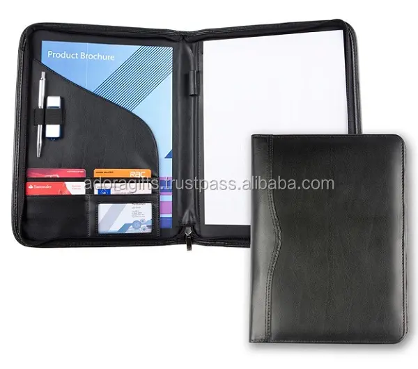 Top quality wholesale notebooks advertising leather padfolio / expandable a4 pu leather embossed padfolio