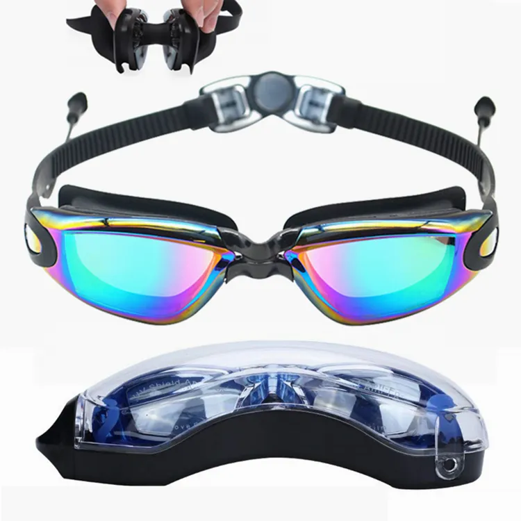 Взрослые очки для плавания с затычками для ушей и носовой частью, зеркальные очки для плавания для тренировок по плаванию