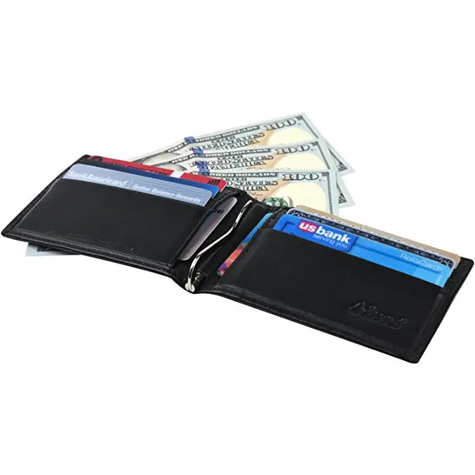 Мужской тонкий двойной кожаный бумажник с передним карманом зажим для денег