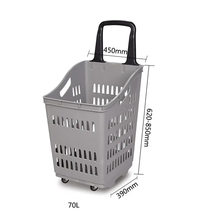 Bafuluo high load-bearing environmental PP plastic supermarket rolling basket with 4 wheels for sale