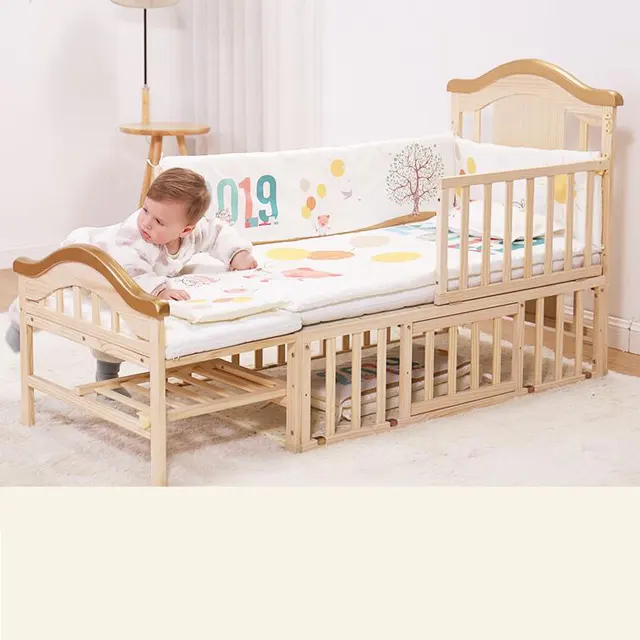 Easy assemble multifunctional pine solid wood nursery wood kids bed/daycare cots/co sleepr crib
