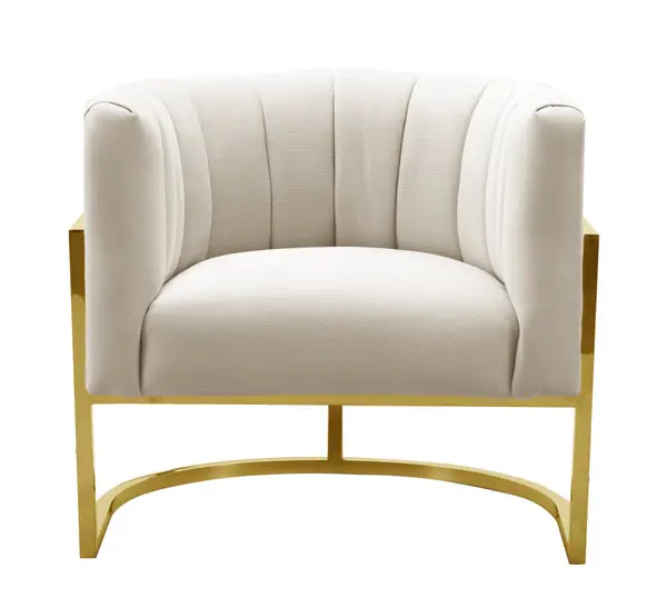 Home furniture luxury high quality gold stainless frame round lounge modern curved velvet white accent chair