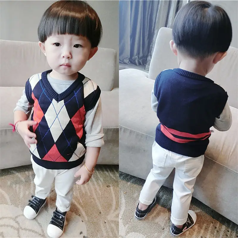 Best Selling Products Kids Clothes V Neck Design Sleeveless Boys Sweater Vest