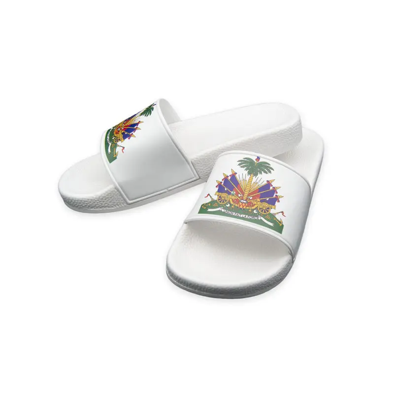 Good Quality Men And Women White Haiti Flag Slide Shoe Sandal Kids Logo Plain Summer Beach Slippers