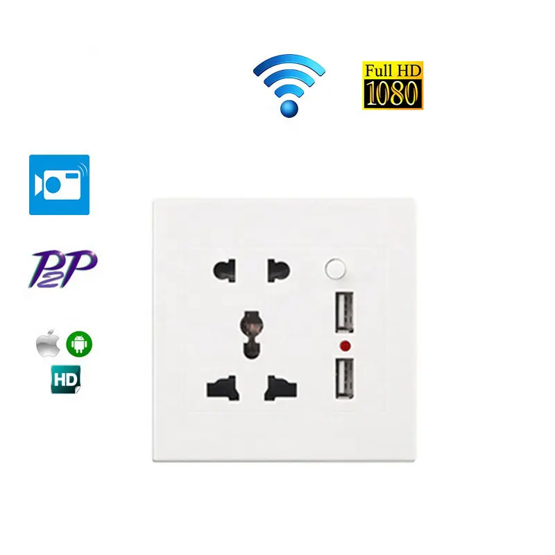 WIFI IP 1080P Camera Spy DVR Wall Plug Socket Hidden Camera Video Recorder hidden cctv wall spy camera with USB port