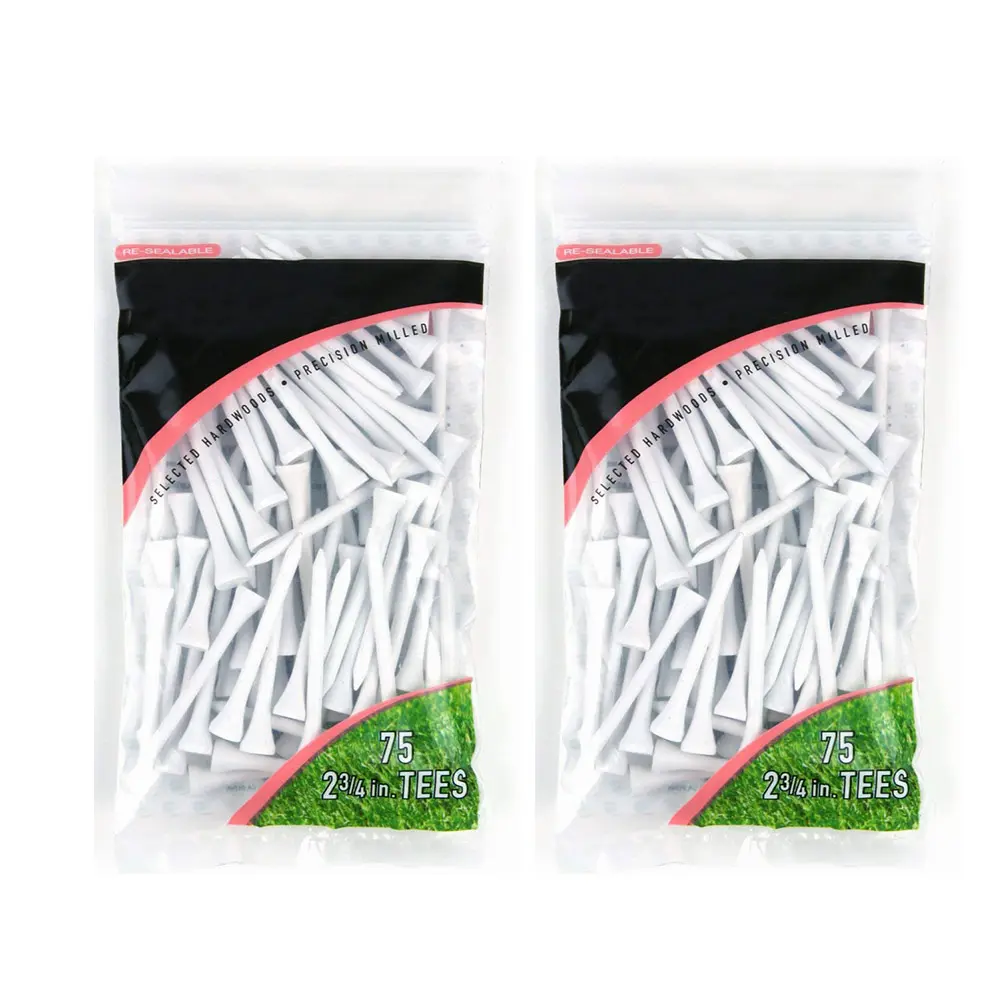 White Wood Golf Tees with Custom Plastic bag